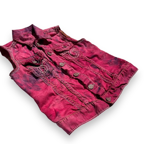 Pink Tie Dye Distressed Denim Vest - Picture 4 of 14